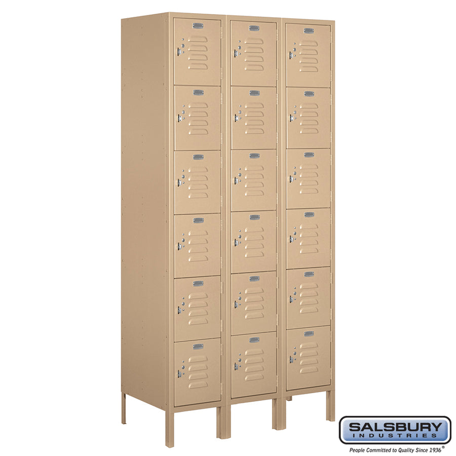 12" Wide Six Tier Box Style Standard Metal Locker - 3 Wide - 6 Feet High - 18 Inches Deep - Tan - Unassembled