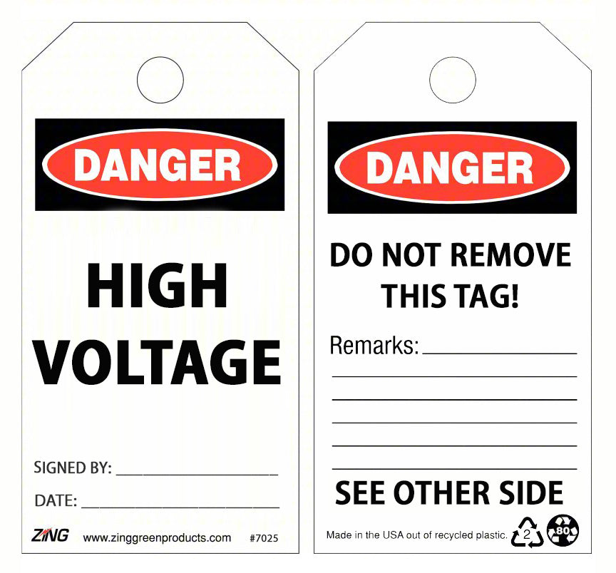 Danger High Voltage Safety Tags, 10/pk