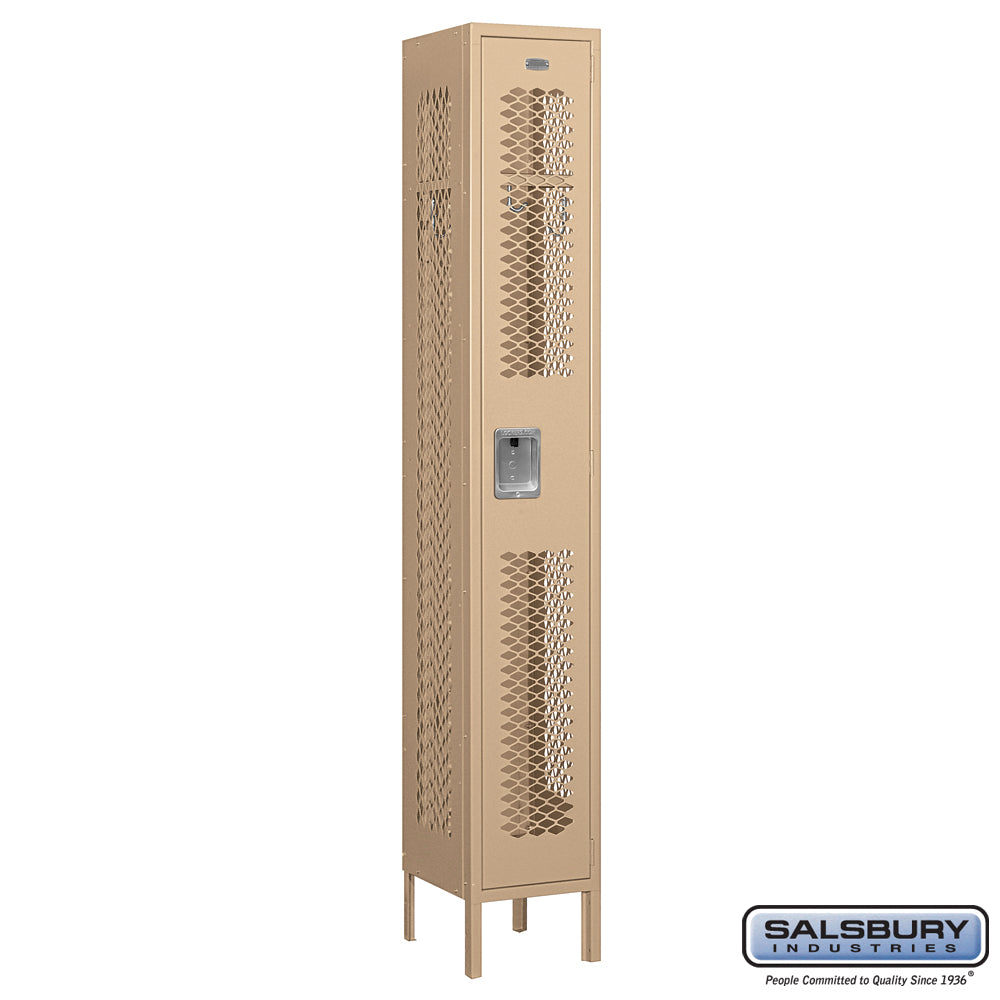 12" Wide Single Tier Vented Metal Locker - 1 Wide - 6 Feet High - 12 Inches Deep - Tan - Assembled