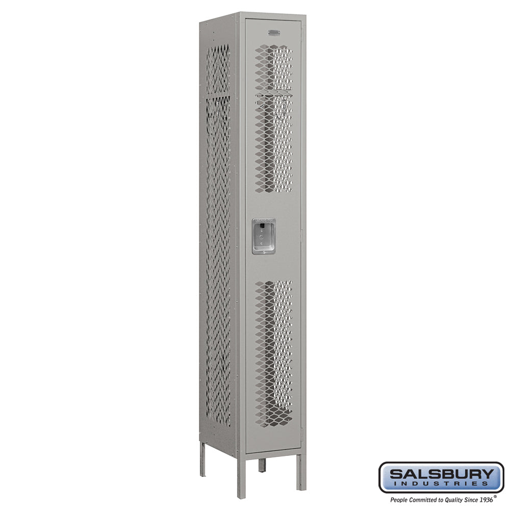 12" Wide Single Tier Vented Metal Locker - 1 Wide - 6 Feet High - 15 Inches Deep - Gray - Assembled