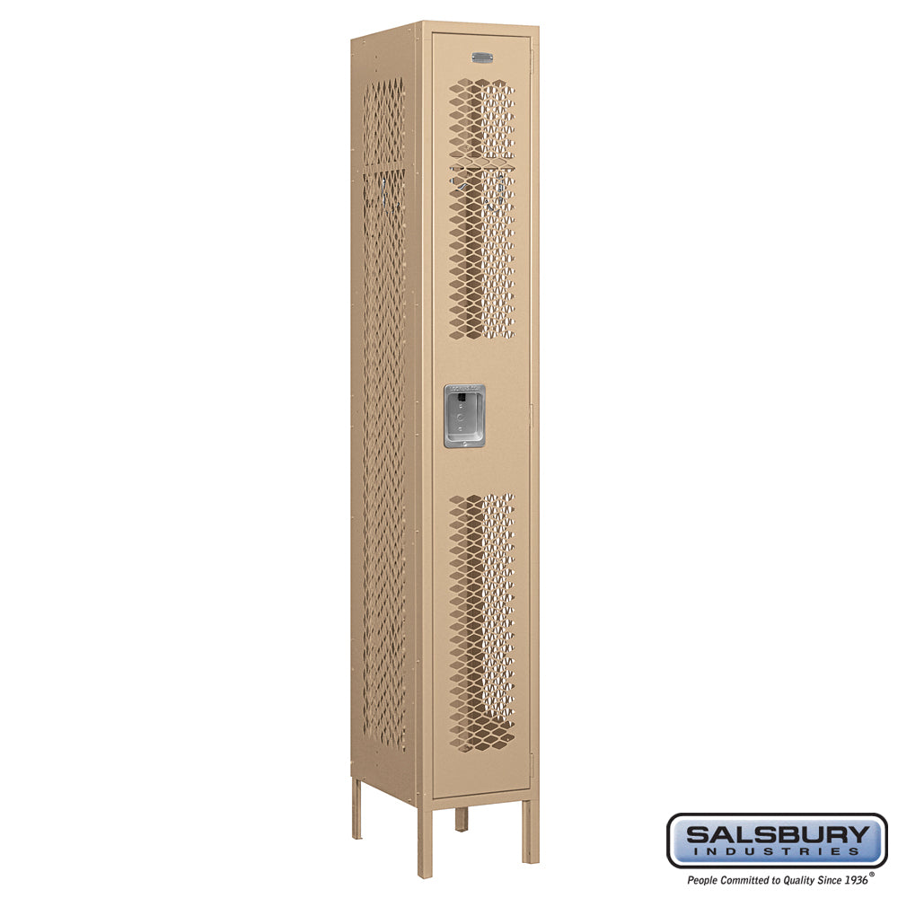 12" Wide Single Tier Vented Metal Locker - 1 Wide - 6 Feet High - 15 Inches Deep - Tan - Assembled