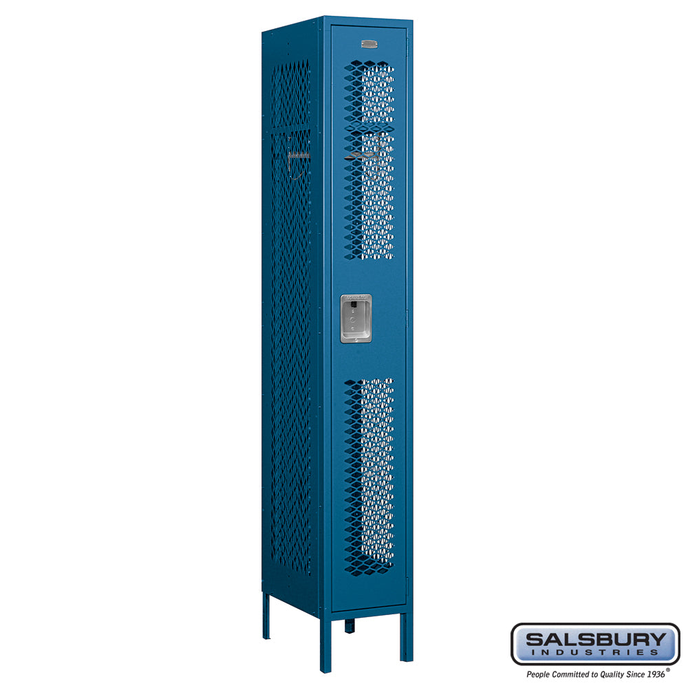 12" Wide Single Tier Vented Metal Locker - 1 Wide - 6 Feet High - 18 Inches Deep - Blue - Assembled