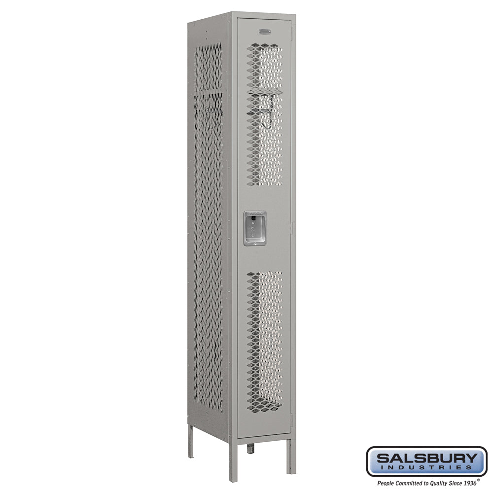 12" Wide Single Tier Vented Metal Locker - 1 Wide - 6 Feet High - 18 Inches Deep - Gray - Assembled