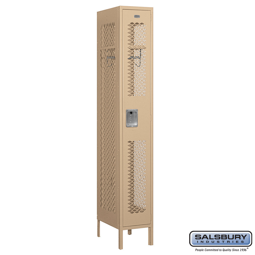 12" Wide Single Tier Vented Metal Locker - 1 Wide - 6 Feet High - 18 Inches Deep - Tan - Assembled