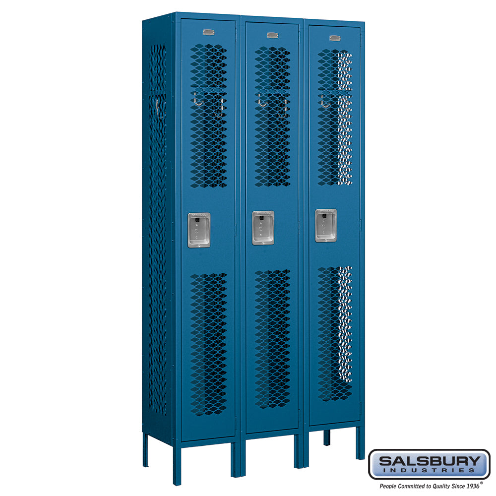 12" Wide Single Tier Vented Metal Locker - 3 Wide - 6 Feet High - 12 Inches Deep - Blue - Assembled