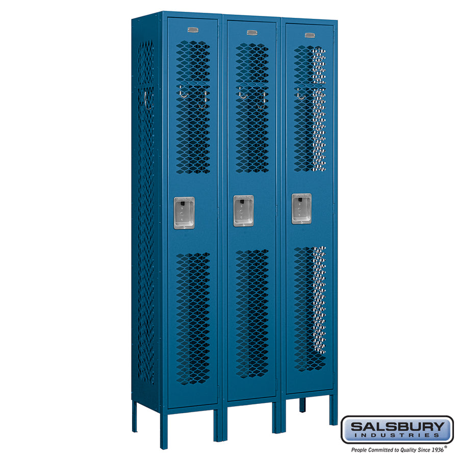 12" Wide Single Tier Vented Metal Locker - 3 Wide - 6 Feet High - 12 Inches Deep - Blue - Unassembled
