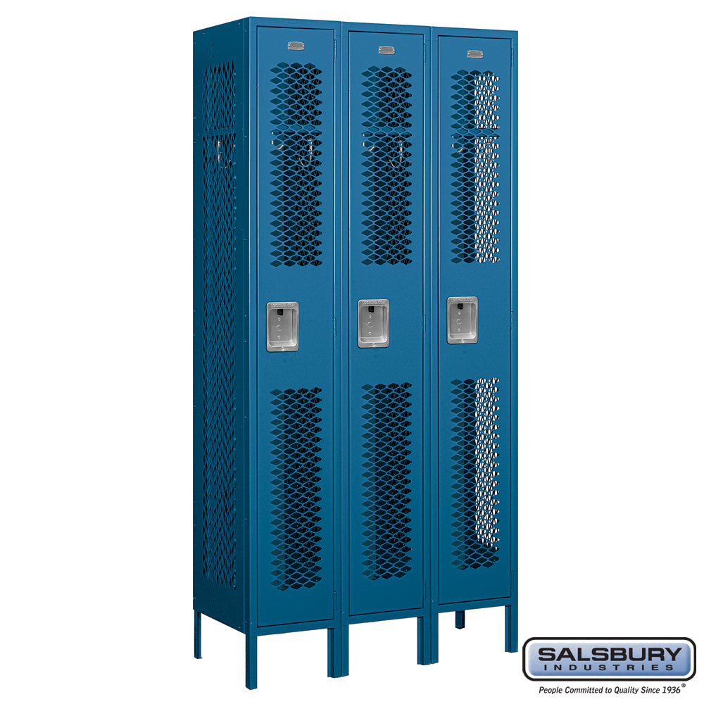 12" Wide Single Tier Vented Metal Locker - 3 Wide - 6 Feet High - 15 Inches Deep - Blue - Assembled