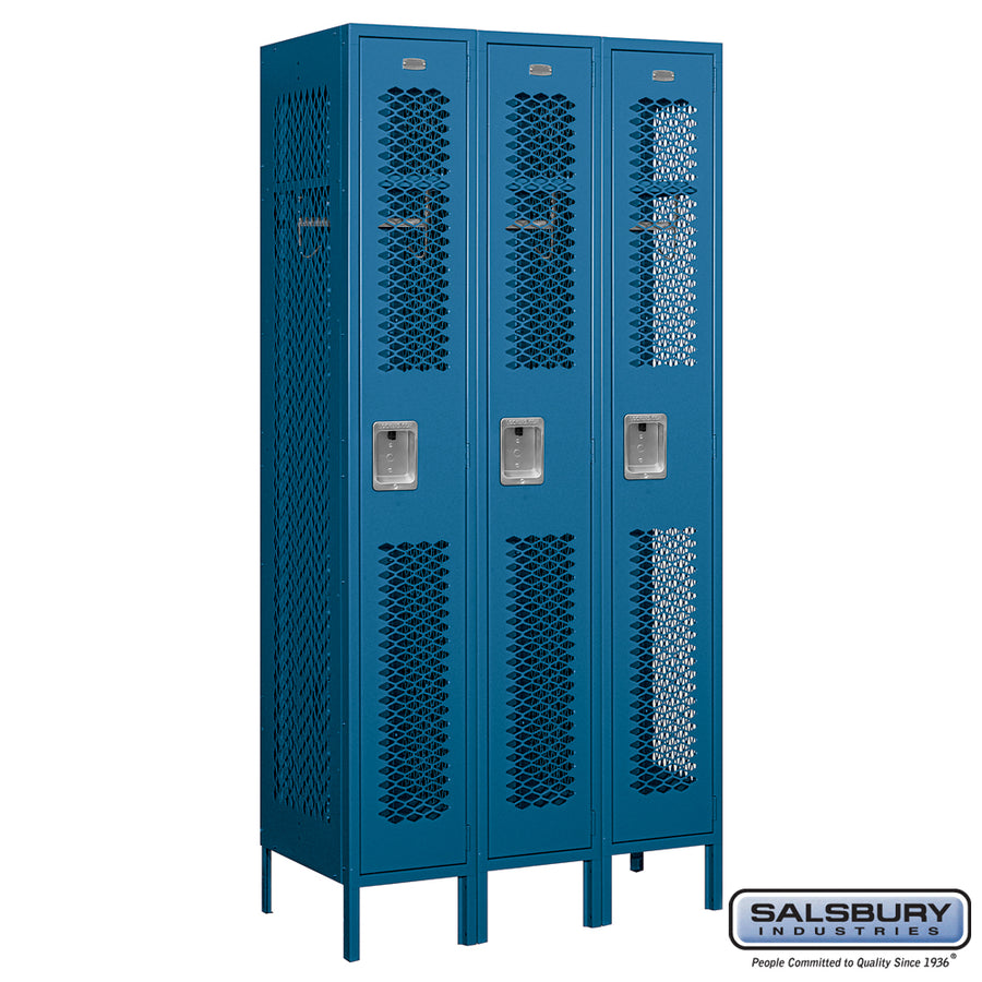 12" Wide Single Tier Vented Metal Locker - 3 Wide - 6 Feet High - 18 Inches Deep - Blue - Assembled