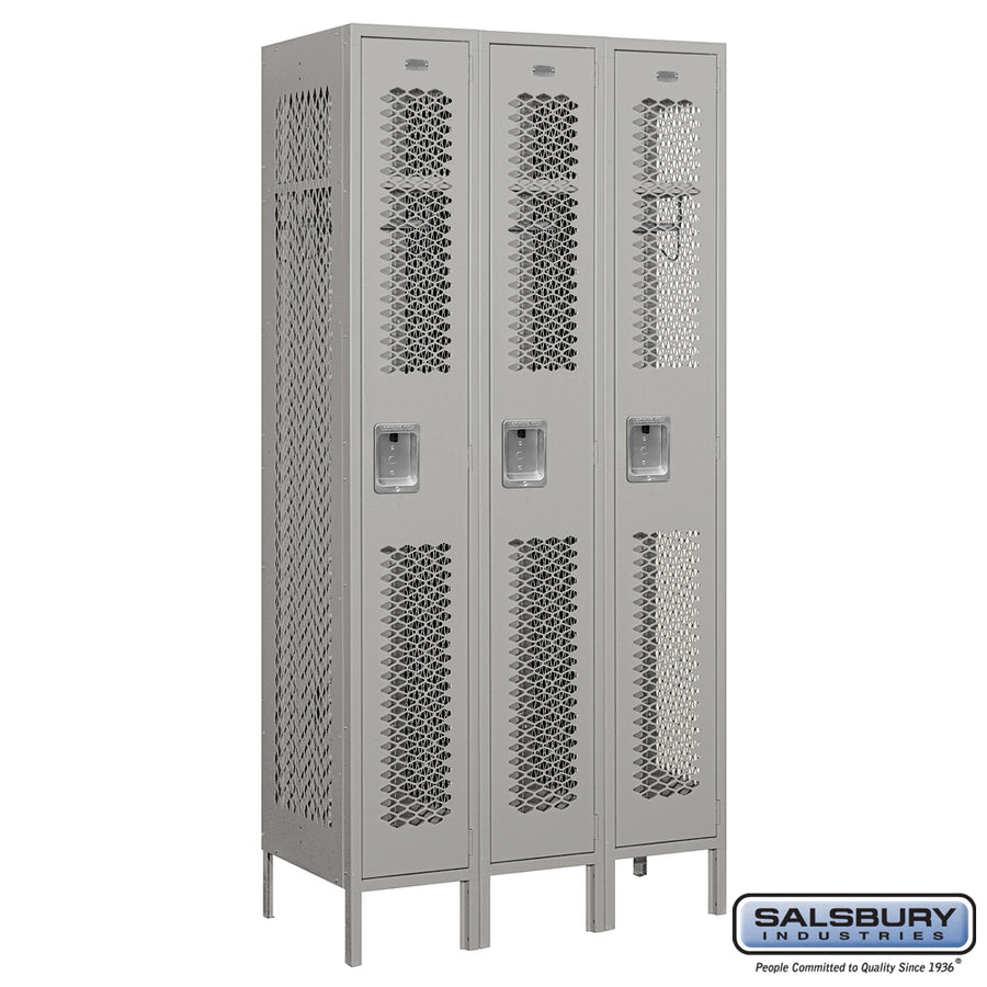 12" Wide Single Tier Vented Metal Locker - 3 Wide - 6 Feet High - 18 Inches Deep - Gray - Assembled
