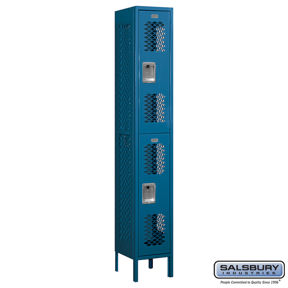 12" Wide Double Tier Vented Metal Locker - 1 Wide - 6 Feet High - 12 Inches Deep - Blue - Assembled