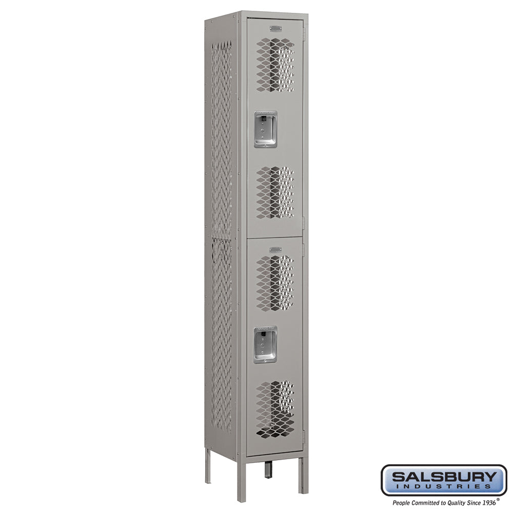 12" Wide Double Tier Vented Metal Locker - 1 Wide - 6 Feet High - 12 Inches Deep - Gray - Assembled