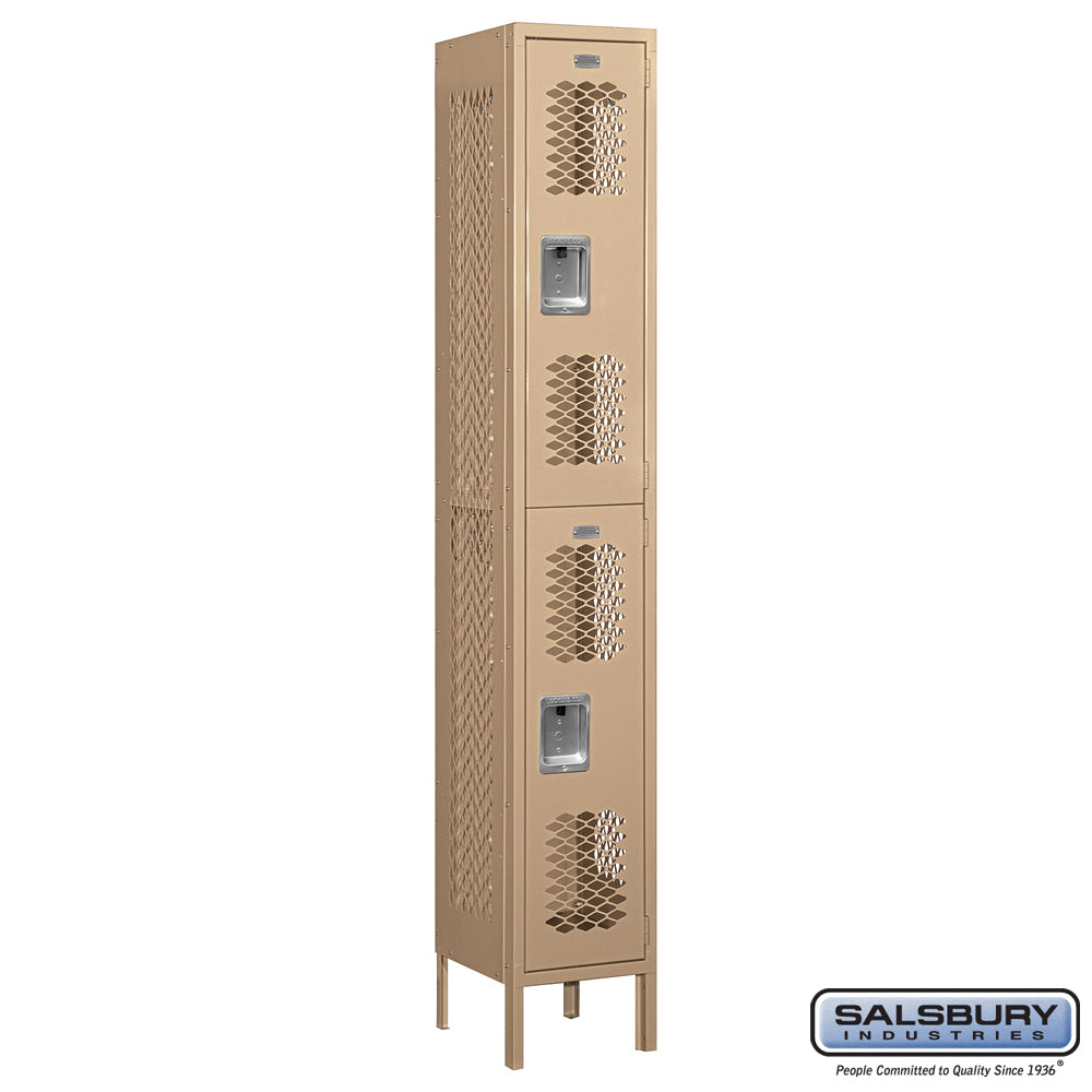 12" Wide Double Tier Vented Metal Locker - 1 Wide - 6 Feet High - 12 Inches Deep - Tan - Assembled