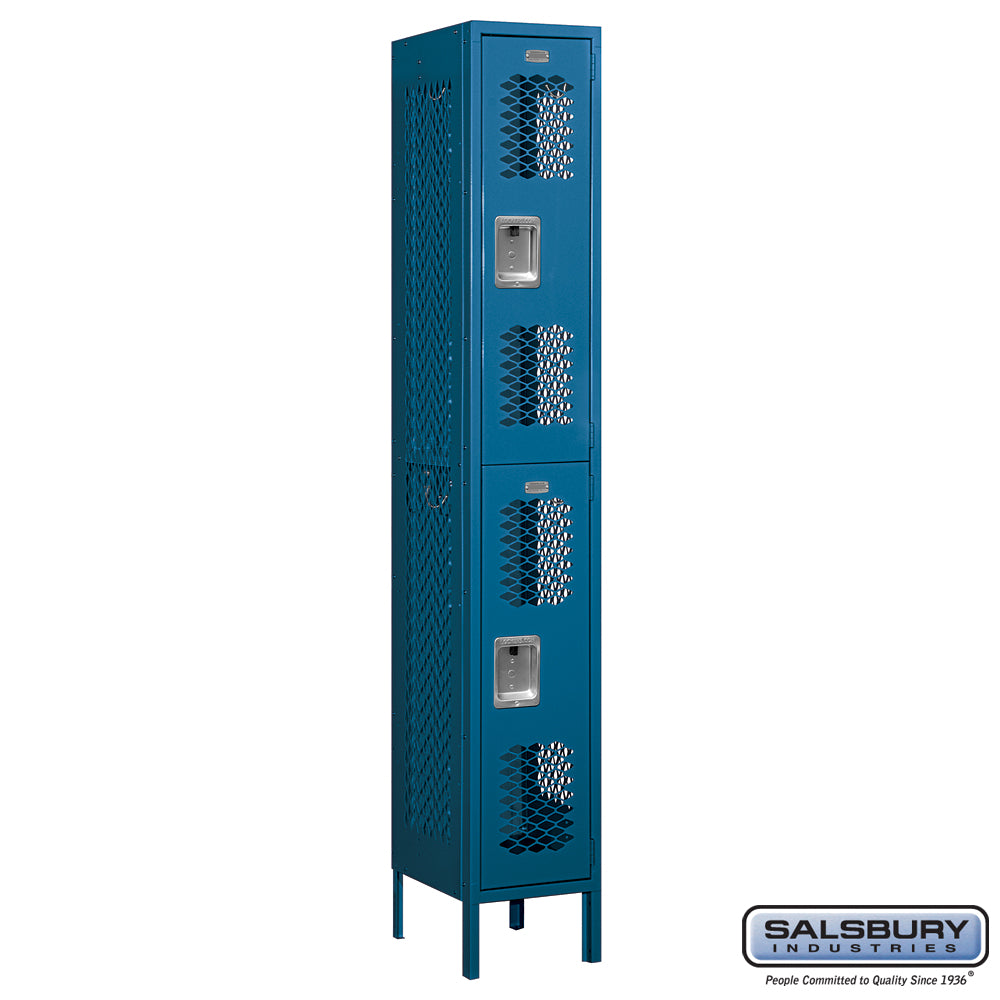 12" Wide Double Tier Vented Metal Locker - 1 Wide - 6 Feet High - 15 Inches Deep - Blue - Assembled