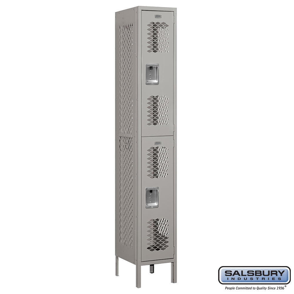 12" Wide Double Tier Vented Metal Locker - 1 Wide - 6 Feet High - 15 Inches Deep - Gray - Assembled