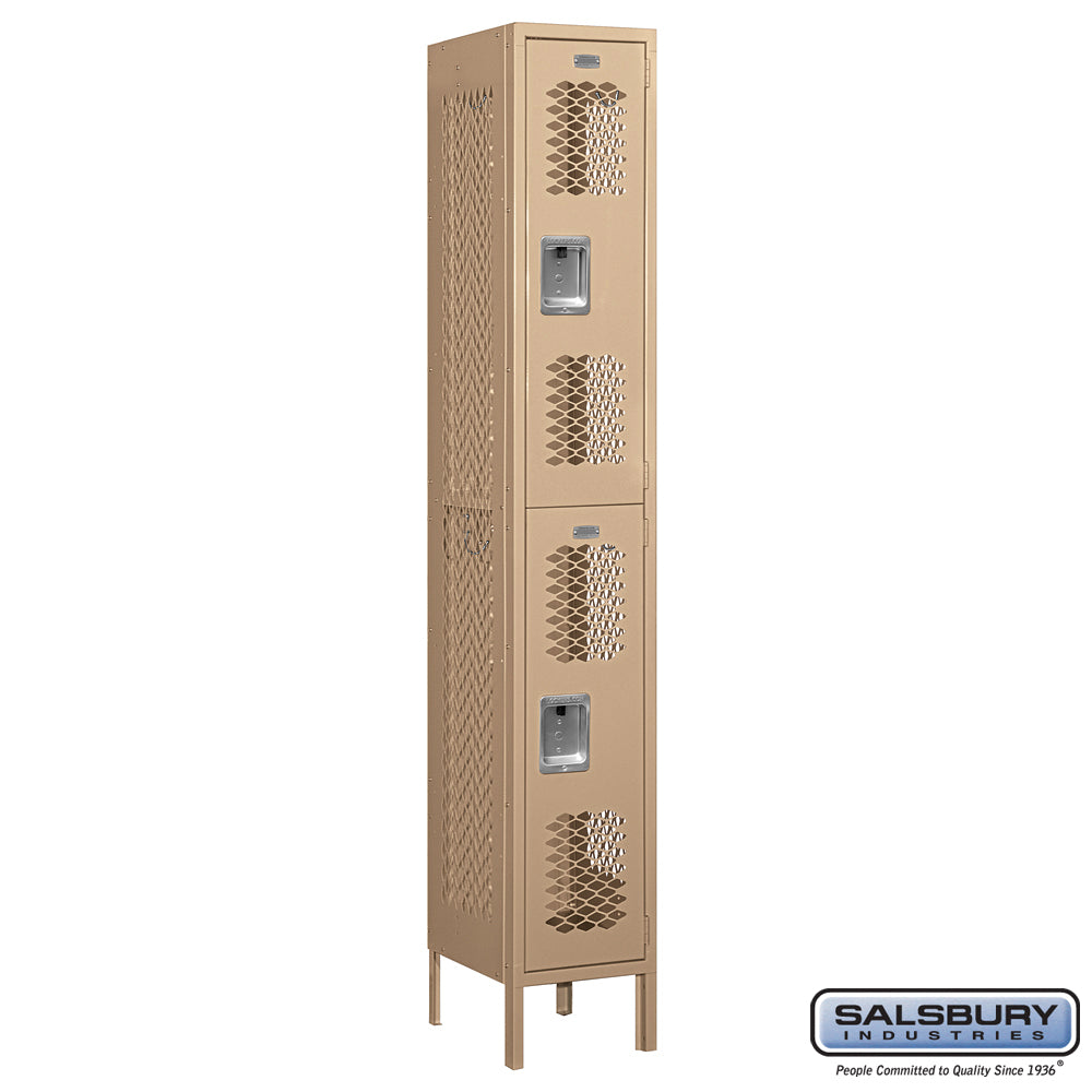 12" Wide Double Tier Vented Metal Locker - 1 Wide - 6 Feet High - 15 Inches Deep - Tan - Assembled