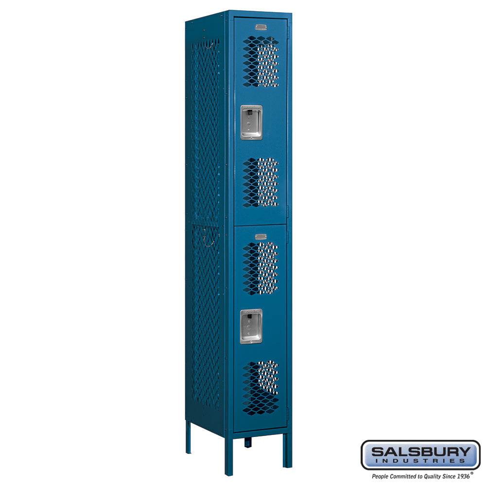 12" Wide Double Tier Vented Metal Locker - 1 Wide - 6 Feet High - 18 Inches Deep - Blue - Assembled