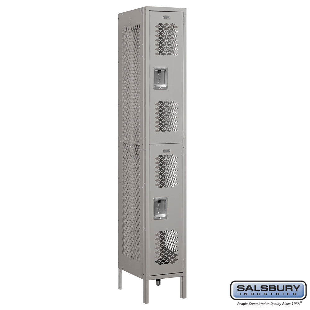 12" Wide Double Tier Vented Metal Locker - 1 Wide - 6 Feet High - 18 Inches Deep - Gray - Assembled