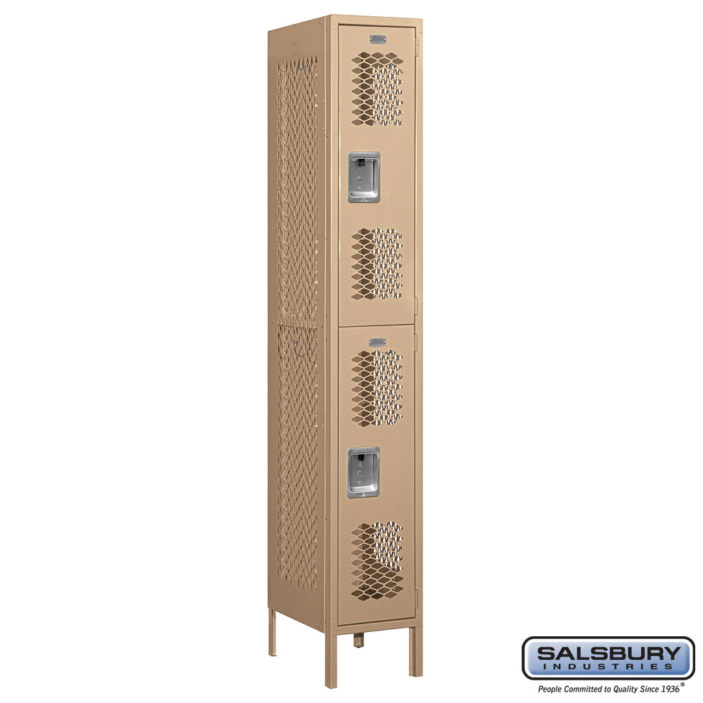 12" Wide Double Tier Vented Metal Locker - 1 Wide - 6 Feet High - 18 Inches Deep - Tan - Assembled