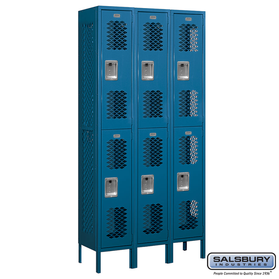 12" Wide Double Tier Vented Metal Locker - 3 Wide - 6 Feet High - 12 Inches Deep - Blue - Unassembled