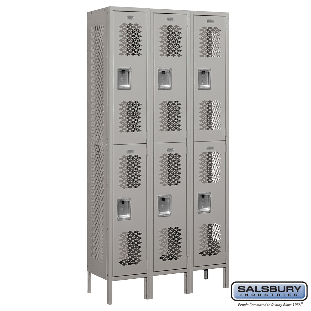 12" Wide Double Tier Vented Metal Locker - 3 Wide - 6 Feet High - 12 Inches Deep - Gray - Assembled