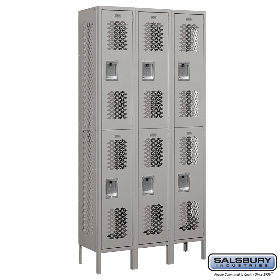 12" Wide Double Tier Vented Metal Locker - 3 Wide - 6 Feet High - 12 Inches Deep - Gray - Unassembled