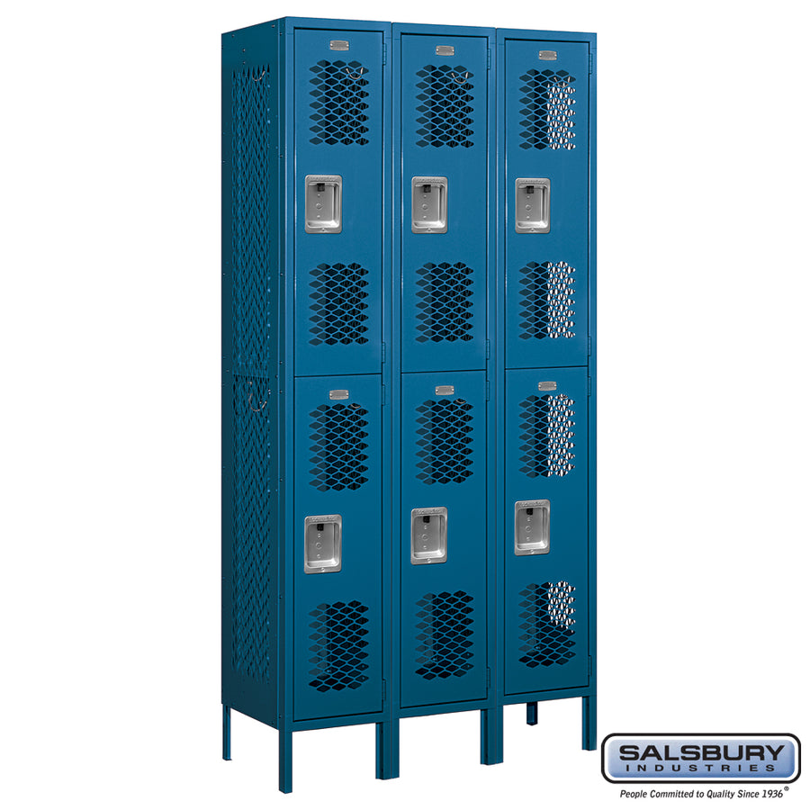 12" Wide Double Tier Vented Metal Locker - 3 Wide - 6 Feet High - 15 Inches Deep - Blue - Assembled