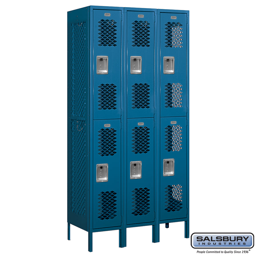 12" Wide Double Tier Vented Metal Locker - 3 Wide - 6 Feet High - 18 Inches Deep - Blue - Assembled