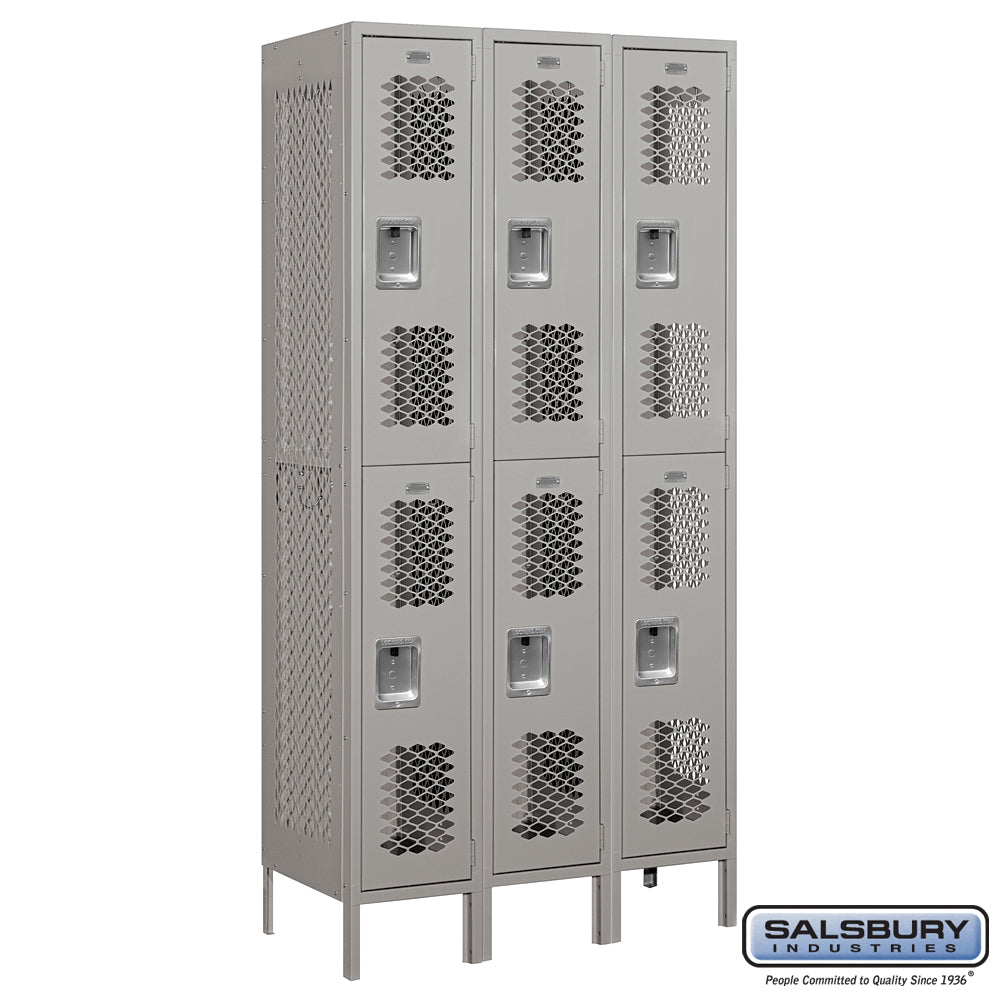 12" Wide Double Tier Vented Metal Locker - 3 Wide - 6 Feet High - 18 Inches Deep - Gray - Unassembled