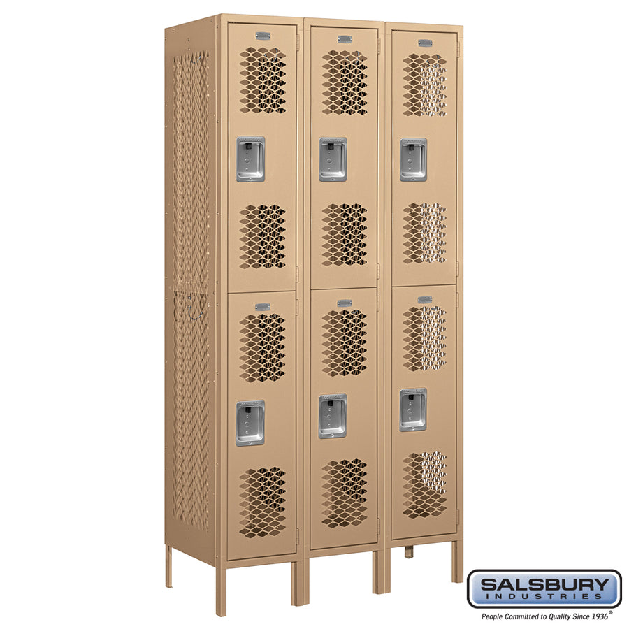 12" Wide Double Tier Vented Metal Locker - 3 Wide - 6 Feet High - 18 Inches Deep - Tan - Assembled