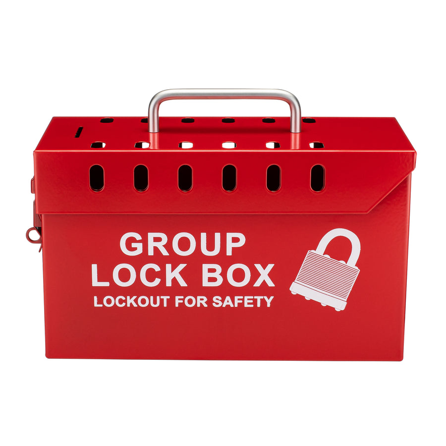 Group Lockout Box, 13-Hole, Steel, Red