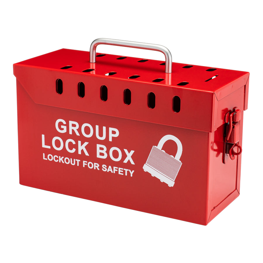 Group Lockout Box, 13-Hole, Steel, Red