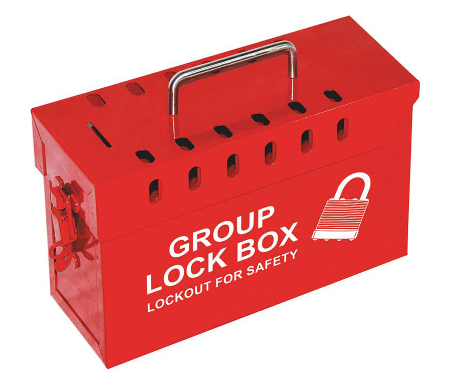 Group Lockout Box, 13-Hole, Steel, Red