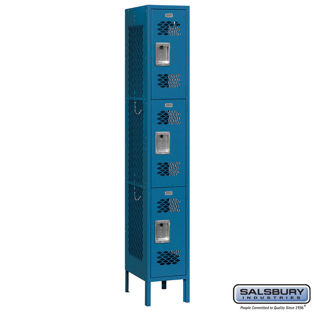 12" Wide Triple Tier Vented Metal Locker - 1 Wide - 6 Feet High - 12 Inches Deep - Blue - Assembled