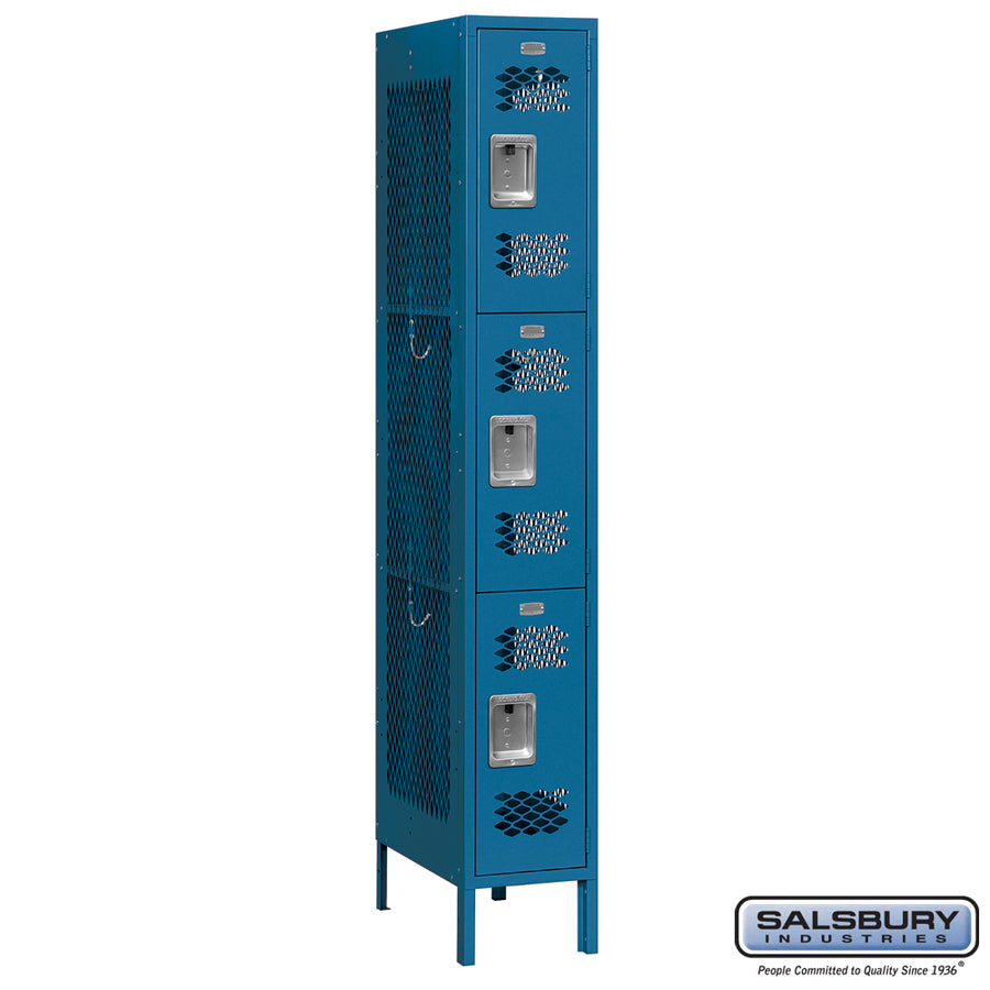 12" Wide Triple Tier Vented Metal Locker - 1 Wide - 6 Feet High - 18 Inches Deep - Blue - Unassembled