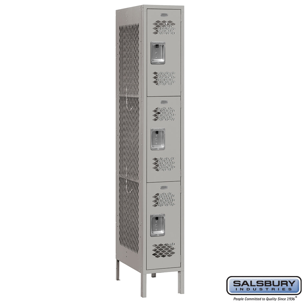 12" Wide Triple Tier Vented Metal Locker - 1 Wide - 6 Feet High - 18 Inches Deep - Gray - Unassembled