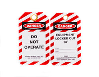 Thumbnail for Lockout Tags, Do Not Operate, Plastic w/Brass Grommet - Red-White Striped, 10/Pk