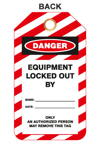 Lockout Tags, Lock and Tag, Plastic w/Brass Grommet - Red-White Striped , 10/Pk