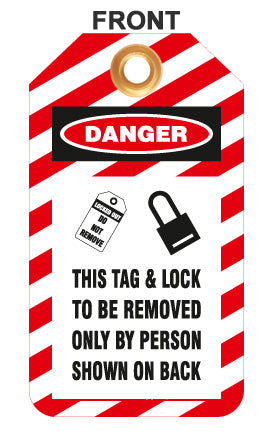 Lockout Tags, Lock and Tag, Plastic w/Brass Grommet - Red-White Striped , 10/Pk
