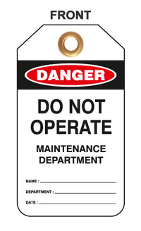 Thumbnail for Lockout Tags, Do  Not Operate Maint. Dept. , 10/pk