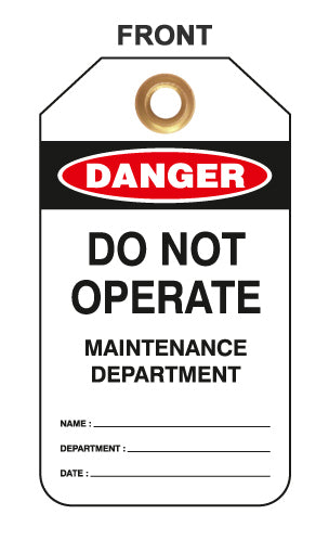 Lockout Tags, Do  Not Operate Maint. Dept. , 10/pk