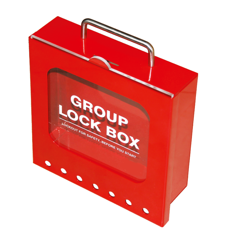 Group Lock Box, Steel, Red, 7 Padlock Capacity
