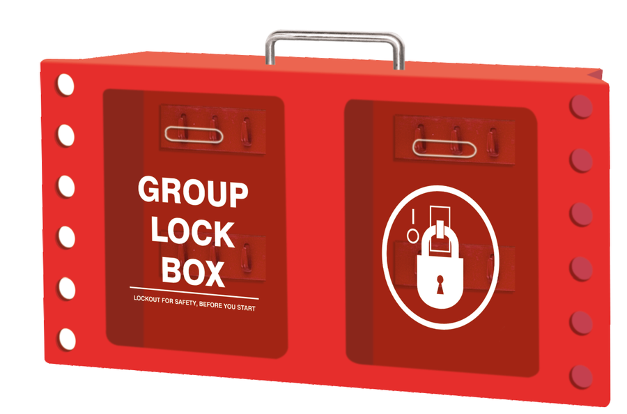 Double Group Lock Box, Wall Mount, Steel, Red, 12 Padlock Capacity