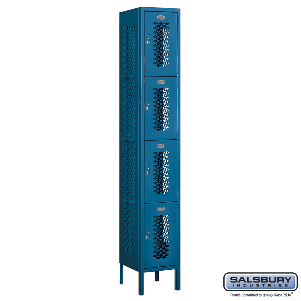 12" Wide Four Tier Vented Metal Locker - 1 Wide - 6 Feet High - 12 Inches Deep - Blue - Unassembled