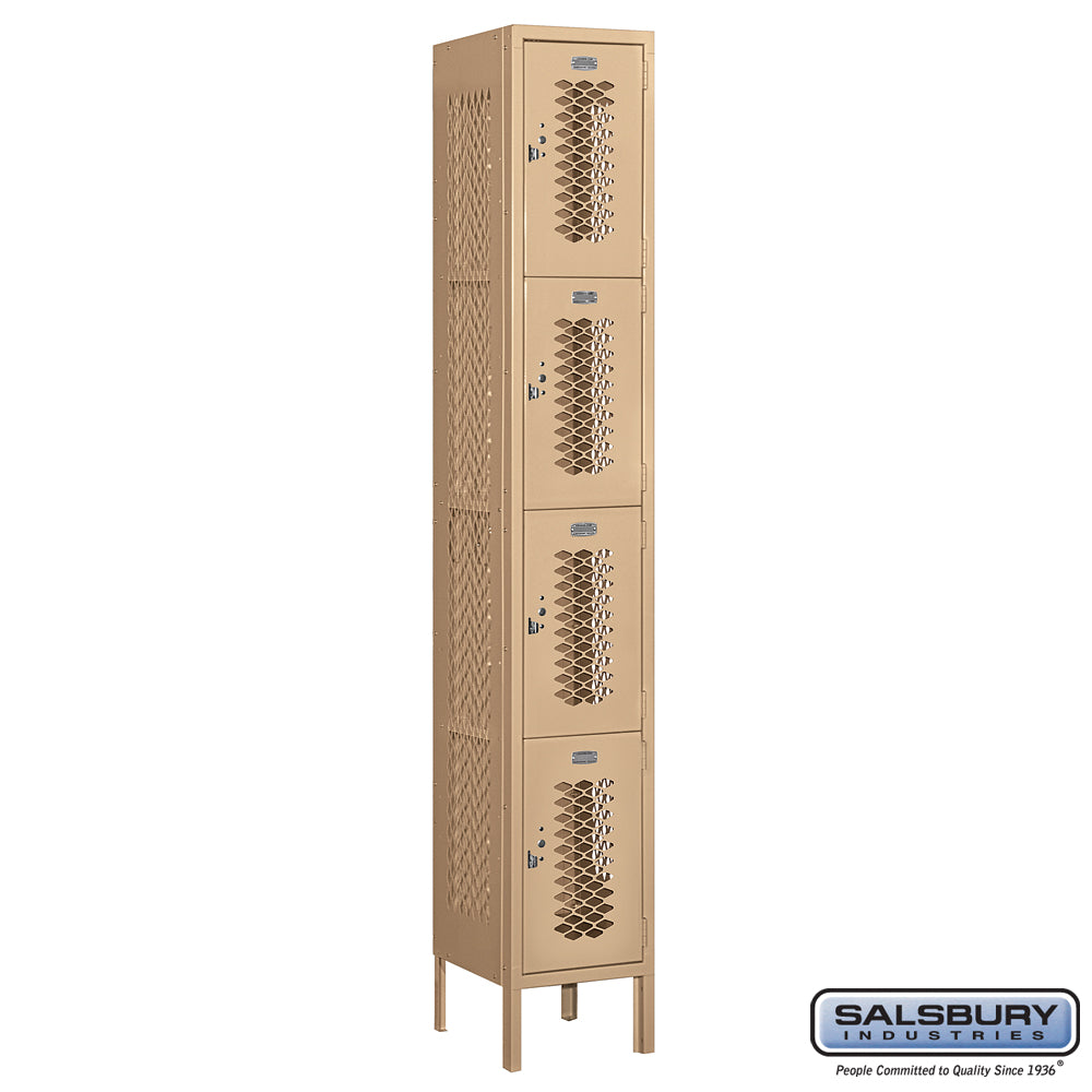 12" Wide Four Tier Vented Metal Locker - 1 Wide - 6 Feet High - 12 Inches Deep - Tan - Assembled