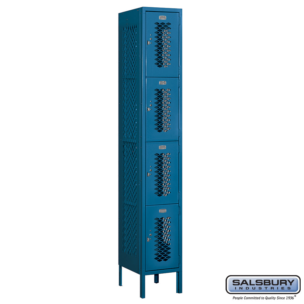 12" Wide Four Tier Vented Metal Locker - 1 Wide - 6 Feet High - 15 Inches Deep - Blue - Assembled