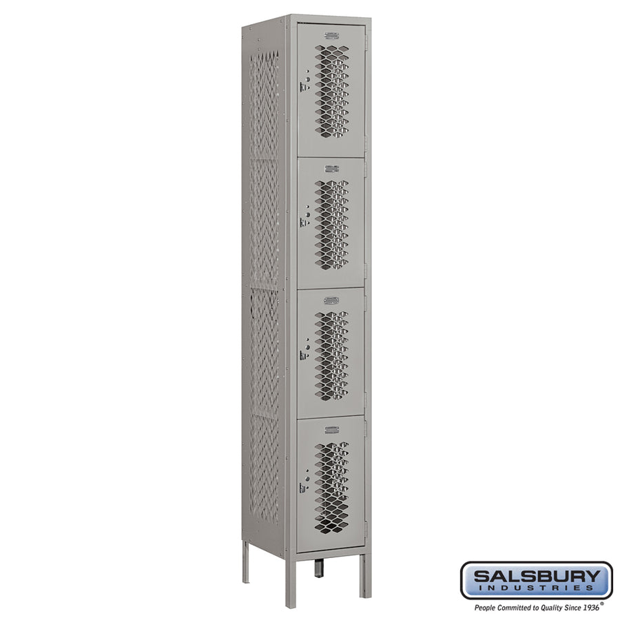 12" Wide Four Tier Vented Metal Locker - 1 Wide - 6 Feet High - 15 Inches Deep - Gray - Assembled