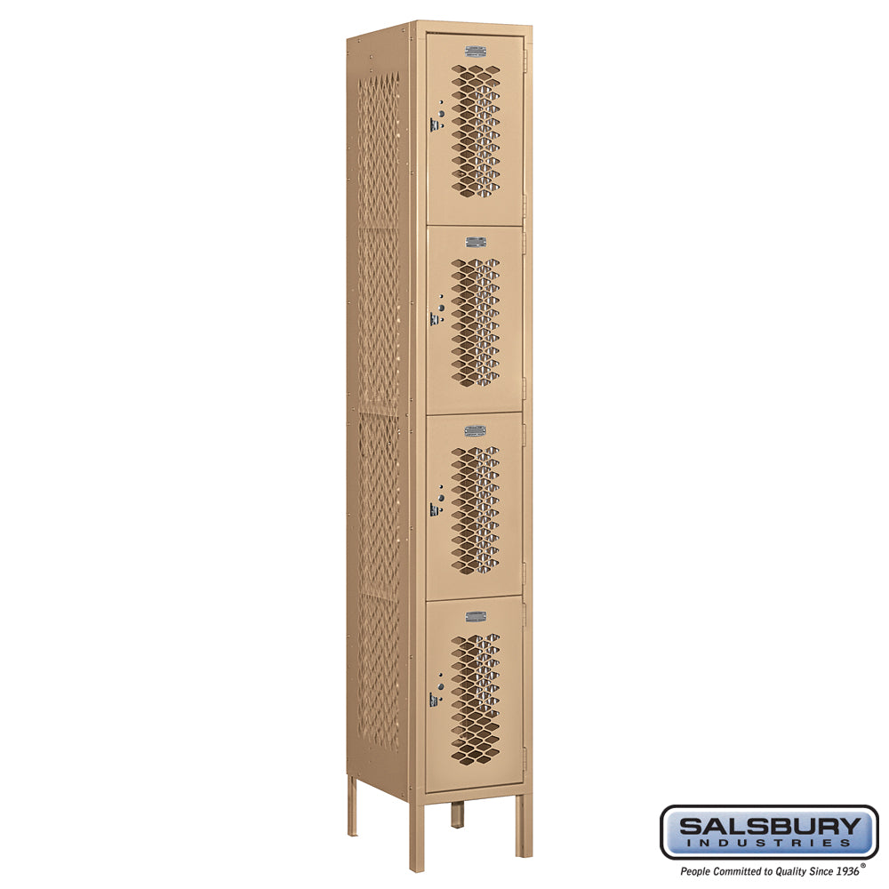 12" Wide Four Tier Vented Metal Locker - 1 Wide - 6 Feet High - 15 Inches Deep - Tan - Assembled