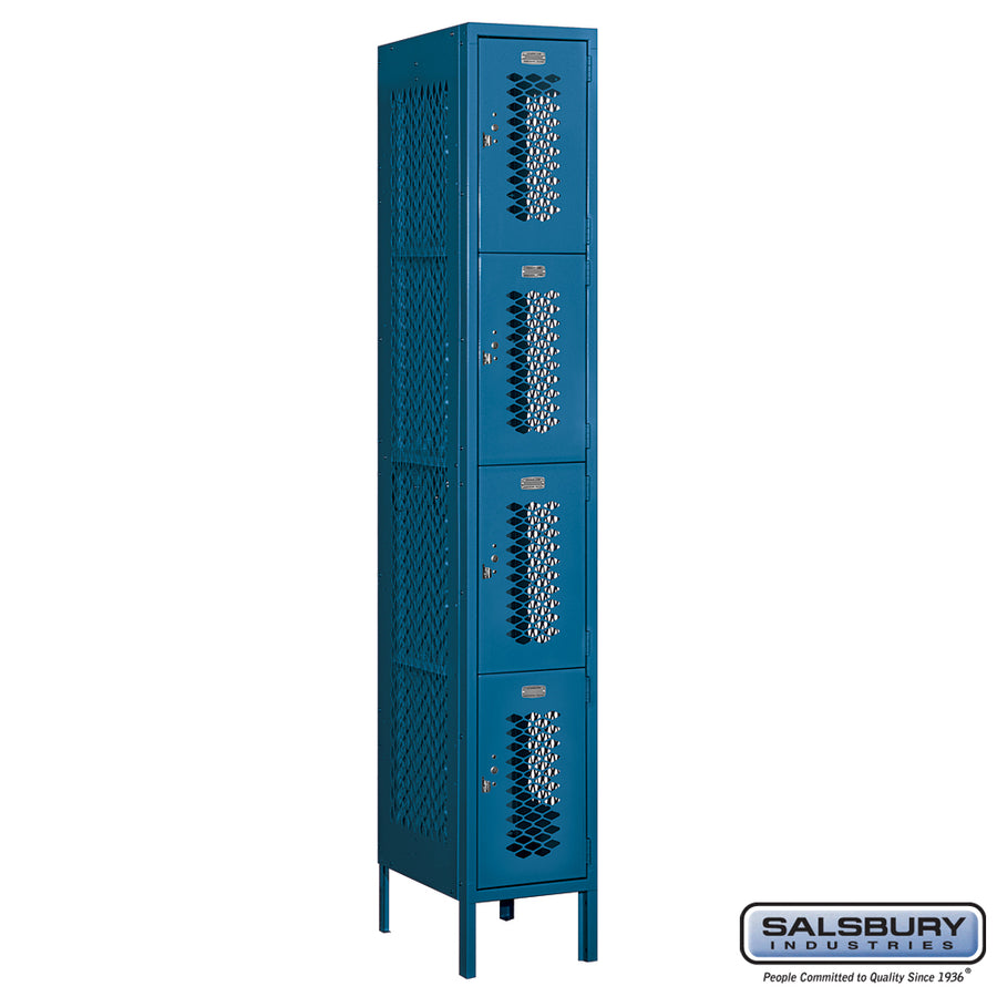 12" Wide Four Tier Vented Metal Locker - 1 Wide - 6 Feet High - 18 Inches Deep - Blue - Unassembled