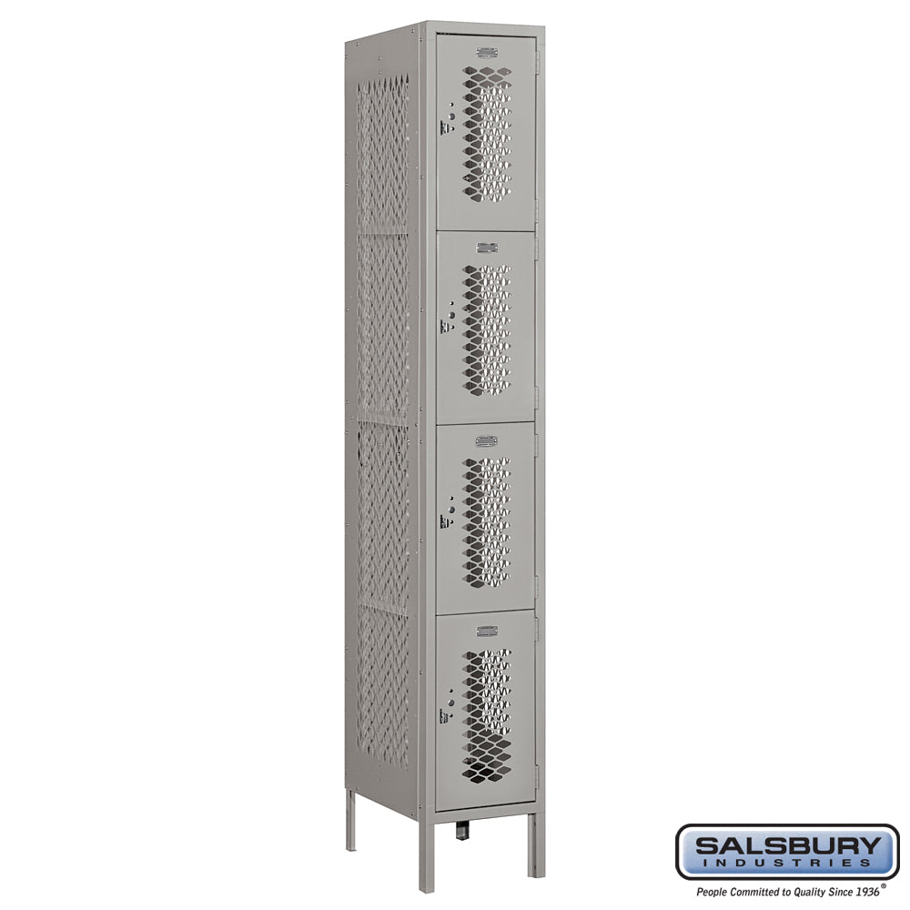 12" Wide Four Tier Vented Metal Locker - 1 Wide - 6 Feet High - 18 Inches Deep - Gray - Assembled