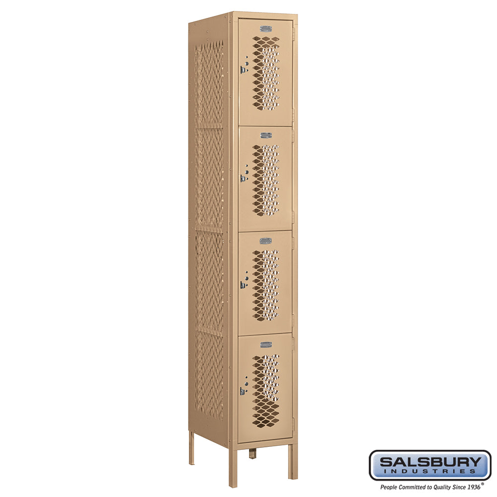 12" Wide Four Tier Vented Metal Locker - 1 Wide - 6 Feet High - 18 Inches Deep - Tan - Assembled